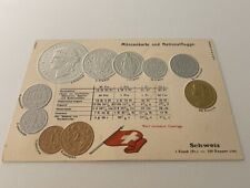 Embossed coinage national flag & coins postcard currency Schweiz  Switzerland picture
