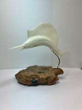 Vintage John Perry Marlin Sculpture Figurine Burl Wood Original Ivory Color picture