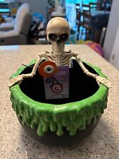 Gemmy Animated Halloween Red Eyes Talking Skeleton Skull Head Candy Bowl New picture
