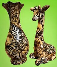 African Decoupage Vase and Giraffe Figurine  picture