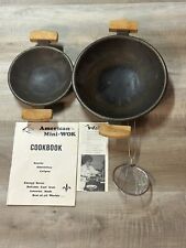 Vintage Cast Iron Wok Set Iron Wood 12”and 9”Diameter with Wooden Handles 1980s picture