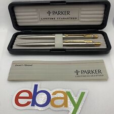 VTG 1989 Parker INSIGNIA Steel with Gold Trim Ballpoint Pen & 0.5 Pencil Set CIB picture