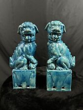Vintage Chinese Foo Dog Turquoise Porcelain Glazed Statue 12