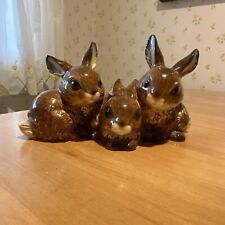 Vintage Goebel Porcelain 3 Bunnies Rabbits, Brown, 7