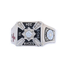White Gold Knights Templar Vintage Men's Ring - 14k Dia .10ct York Rite Masonic picture