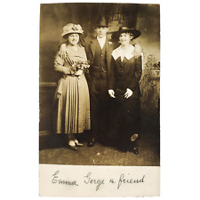 Oregon Man & 2 Women RPPC Postcard c1910 Antique Named Group Real Photo B3482 picture