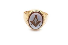 Vintage Masonic 10k Yellow Gold Carnelian Ring Size 9.5 picture