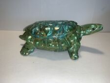 Vtg. 1950’s ceramic Medium Sz Hand Painted green/turquoise blue turtle Figurine picture