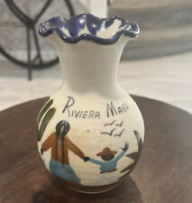 Vintage Tonala Pottery Vase Mexican Folk Art Mother And Child Cactus Ic Mex IX picture