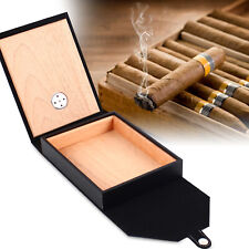 Black Humidor Mini Travel Cigar Hand-made Storage Box 10-15 Counts w/ Hygrometer picture