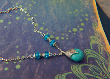 Southwestern Necklace Teardrop Pendant Silver Blue Chain Women Faux Turquoise picture