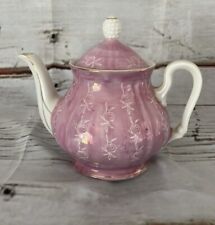 Vintage Pink Tea Pot with White Flowers and Gold Trim  Made In Japan 6” Tall picture