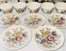 SHERATON Johnson Bros 5 CUPS / 5 SAUCERS Hand Painted Vintage Ironstone picture