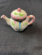 Vintage Tulip Flowers Ceramic Teapot Trinket Box Pink Blue And Green picture
