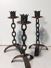 Lot Of 3 Vintage Brutalist Chain Candle Holders -  picture