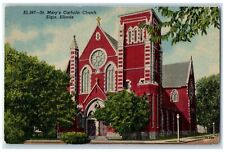 c1940 St. Mary's Catholic Church Largest Church Elgin Illinois IL Trees Postcard picture