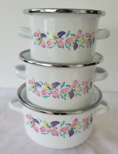 Vintage Gourmet Craft Porcelain Enamel on Steel Cookware Floral Stock Pot 6 Pc picture
