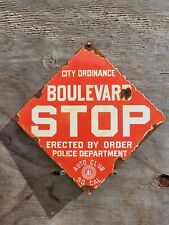 VINTAGE POLICE PORCELAIN SIGN OLD CALIFORNIA AUTO CLUB MEMBER CAR PARKING STOP picture