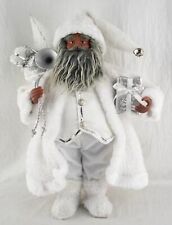 18IN AFRICAN AMERICAN WHITE GLITTERY COAT SANTA STANDING CHRISTMAS FIGURE DECOR picture