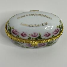 Imperial Porcelain Trinket Box Lamentations 3:23 White Pink Roses picture