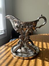 Vintage Silver Plate Gravy Boat with Warming Stand; Flower Detailing picture