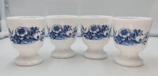 Arcopal France Set of 4 Coquetier Egg Cups White Tempered Glass Blue Floral EUC picture