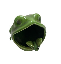 WHIMSICAL CERAMIC FROG ASHTRAY with FLY CIGARETTE HOLDER picture
