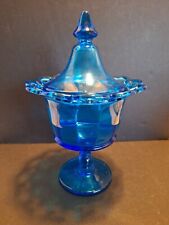 Imperial Colonial Antique Blue Laced Edge w/ Lid Compote/Candy Dish Pedestal VTG picture