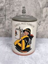Vintage German Beer Stein Gruss Aus Munchen Germany Pewter Lid Childrens Mug 6