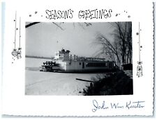 Excursion Boat Addie May South Of Nauvoo Illinois IL Season's Greetings Postcard picture
