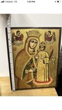 Vintage Handmade Orthodox Icon Theotokos & Christ 12x9 picture