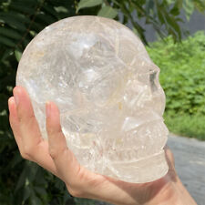 5.36LB Natural Clear Quartz Skull Hand Carved Crystal Reiki Repair Gem Skull picture