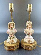 Pair 1940’s CORDEY Porcelain Lady & Gentleman Figural Bust Lamps w/lace 13