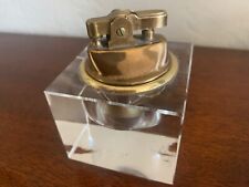 Vintage MCM Japan Clear Lucite Cube with Brass Table Lighter 2 1/4