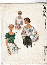 Vintage McCall Pattern 8134 c1946; Misses Peasant Blouse, Size 18 B36 picture