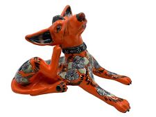 Talavera Xolo Dog Sculpture Mexican Pottery Folk Art Home Decor 11.25