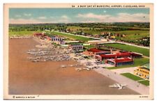 Vintage a Busy Day at Municipal Airport, Airplanes, Cleveland, OH Postcard picture