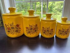 Vintage Set of 4 1970s Kromex Yellow Daisy Aluminum Nesting Containers picture