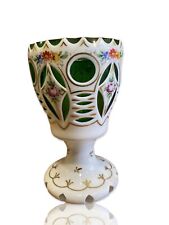 Bohemian Hand Painted Vintage white cut to green cased vase Czechoslovia picture