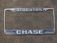 Vintage Stockton Chase Chrysler Plymouth Metal License Plate Frame Embossed Rare picture