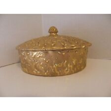 Vtg. Weeping Bright Gold 22K Ceramic Trinket Box or Lidded Candy Dish picture