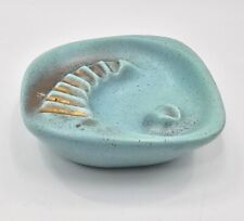Vintage Signed deLee Art Co 1950s Art Deco Teal Blue and Gold Pottery Ashtray  picture