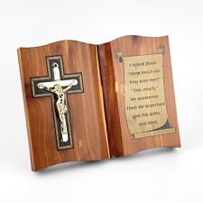 Vintage Wood Bible Decor Christain Standing Wood Bible With Prayer Crucifix picture