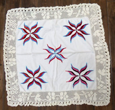 Vintage Handmade Cotton Tablecloth  Embroidered Crochet Border 35