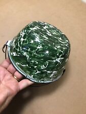 VERY RARE DEEP GREEN SWIRL ANTIQUE AGATE POT IN NMINT GRANITEWARE OLD ENAMELWARE picture