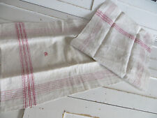 Antique  Large Handwoven Linen Towel Red Stripes German 1880 Unused 16