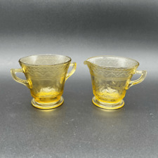 Vintage Federal Glass Patrician Creamer Sugar Set Amber Yellow Depression Glass picture