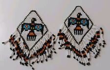 Set of 2 Vintage Native American Seed Bead Thunderbird Fringed Medallions 4 1/2