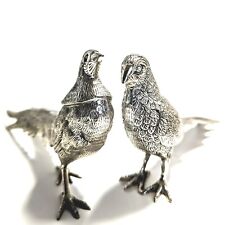 Vintage Silver Metal Pheasants Large Pair of Birds 1960's 12