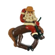 Vintage Cowboy Santa Claus Riding Bucking Horse Rodeo Molded Plastic Christmas picture